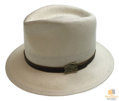 Premium STRAW HAT Panama Trilby Fedora Feather Sun Beach Brim Cap USA Made BR005 - Small (6 3/4"" - 6 7/8"")