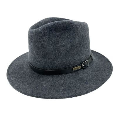 JACARU 1849 Australian 100% Wool Hat Fedora Trilby Crushable Travel - Dark Grey