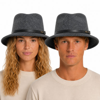 JACARU 1849 Australian 100% Wool Hat Fedora Trilby Crushable Travel - Dark Grey