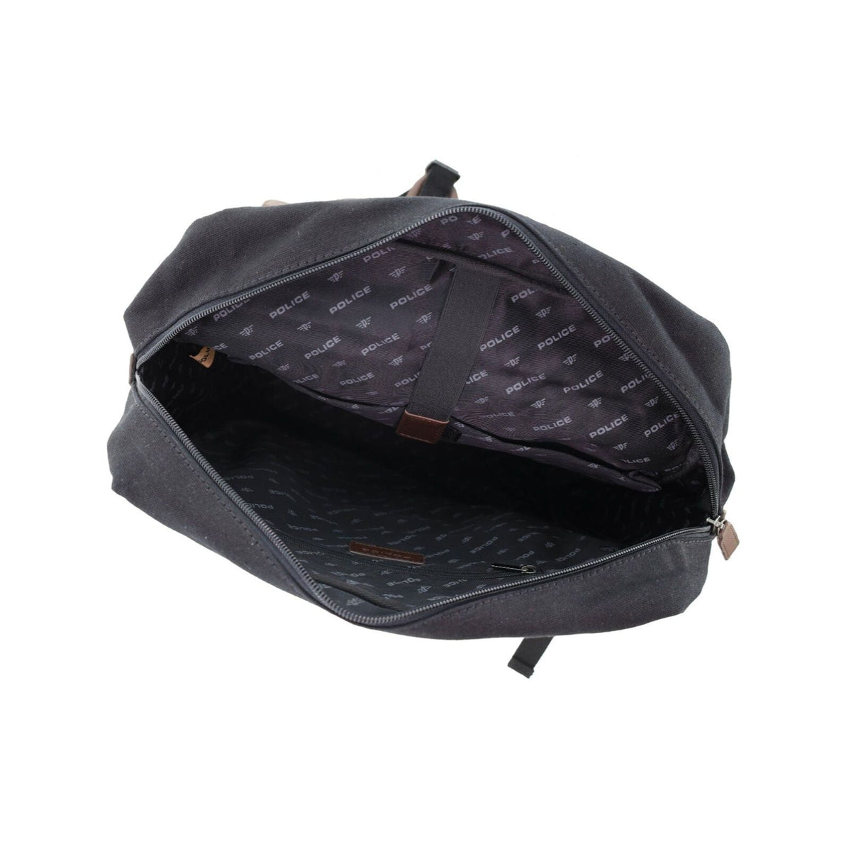 POLICE Messenger Backpack Bag with Laptop Computer Sleeve in Black