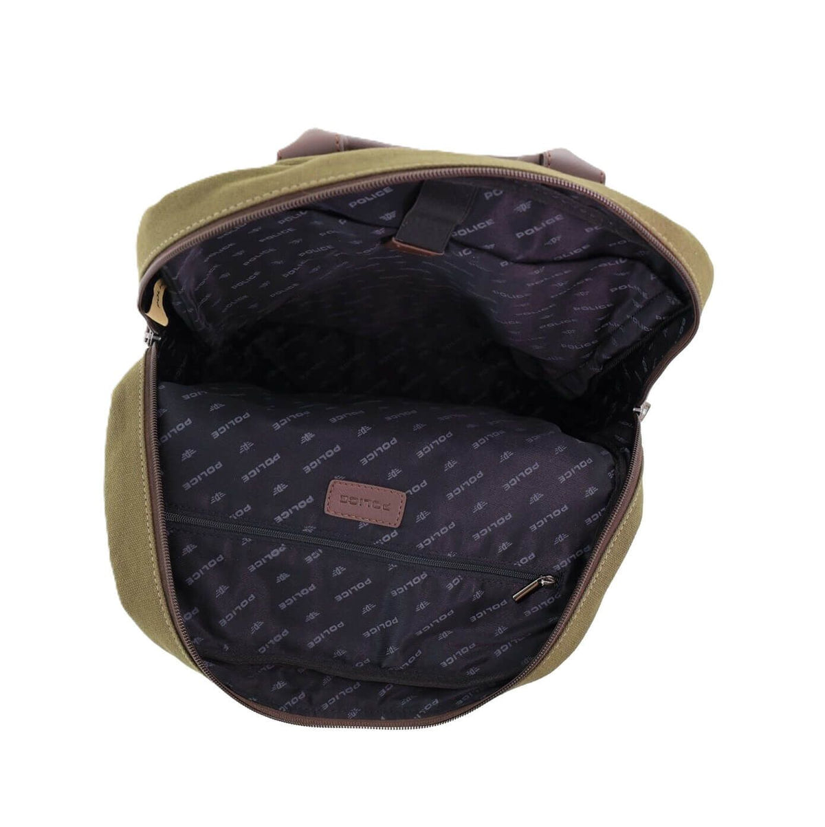 POLICE Wings Mens Canvas Backpack Bag with Laptop Computer Sleeve in Dark Olive