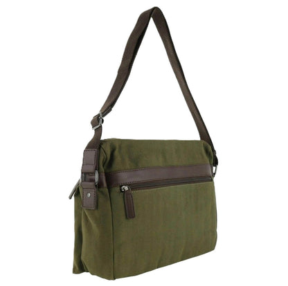 POLICE Wings Canvas Mens Messenger Business Bag w/ Laptop Computer Section in Dark Olive