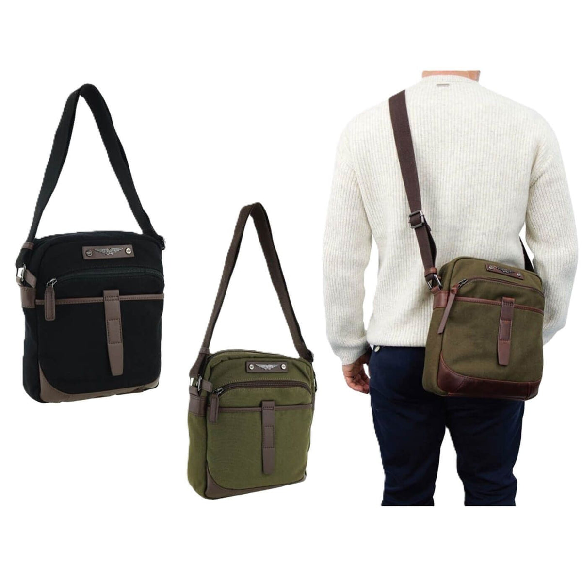 POLICE Wings Mens Canvas Crossbody Bag in Black
