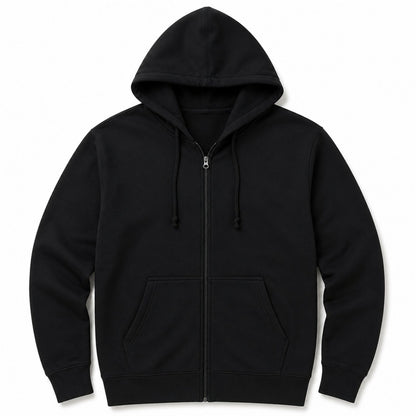 Mens Plus Size Full Zip Hoodie Fleece Jumper Jacket Winter Polyester - Black