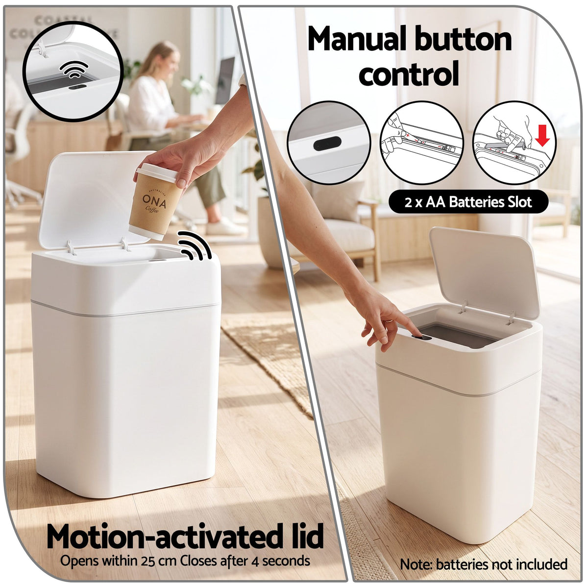 Artiss Rubbish Bin 12L 2-Pack Sensor Kitchen Automatic Motion Touchless White