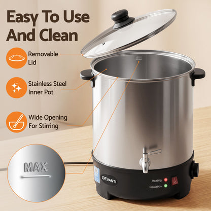 Devanti 16L Wax Melter Candle Making 1500W Melting Pot Furnace Quick Pour Spout Soy Soap