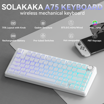 SOLAKAKA A75 75% Gasket Mechanical Keyboard Tri-Mode Hot-Swap Knob