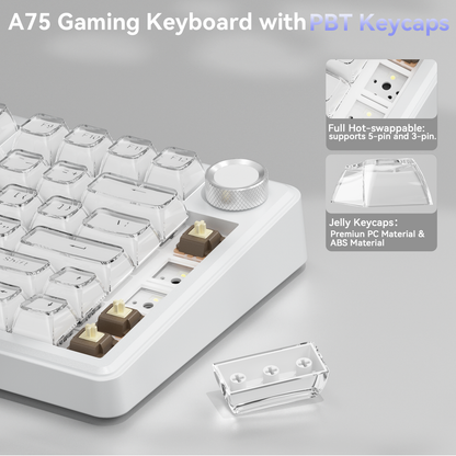 SOLAKAKA A75 75% Gasket Mechanical Keyboard Tri-Mode Hot-Swap Knob