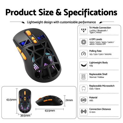 SOLAKAKA SM802 Pro Tri-Mode Gaming Mouse RGB 24000 DPI Hotswap
