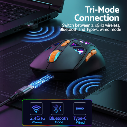 SOLAKAKA SM802 Pro Tri-Mode Gaming Mouse RGB 24000 DPI Hotswap