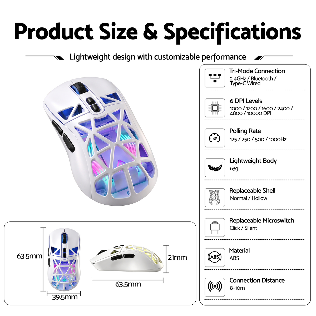 SOLAKAKA SM802 Pro Tri-Mode Gaming Mouse RGB 24000 DPI Hotswap