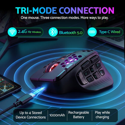 SOLAKAKA Wireless MMO Gaming Mouse 16 Buttons Bluetooth 24000 DPI RGB
