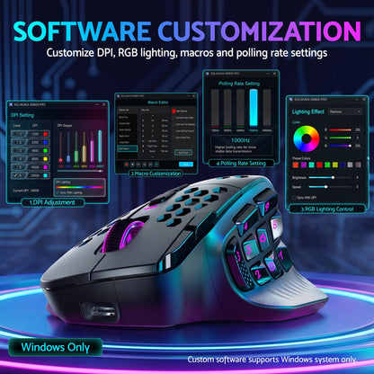 SOLAKAKA Wireless MMO Gaming Mouse 16 Buttons Bluetooth 24000 DPI RGB