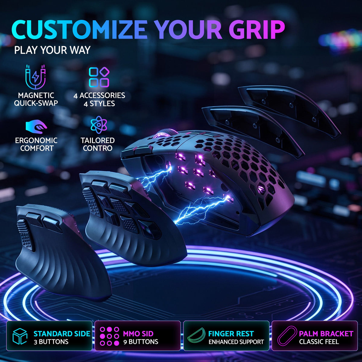 SOLAKAKA Wireless MMO Gaming Mouse 16 Buttons Bluetooth 24000 DPI RGB