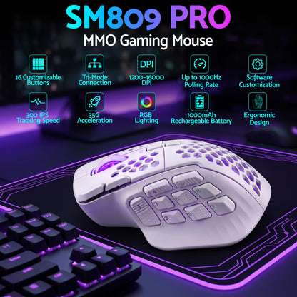 SOLAKAKA Wireless MMO Gaming Mouse 16 Buttons Bluetooth 24000 DPI RGB