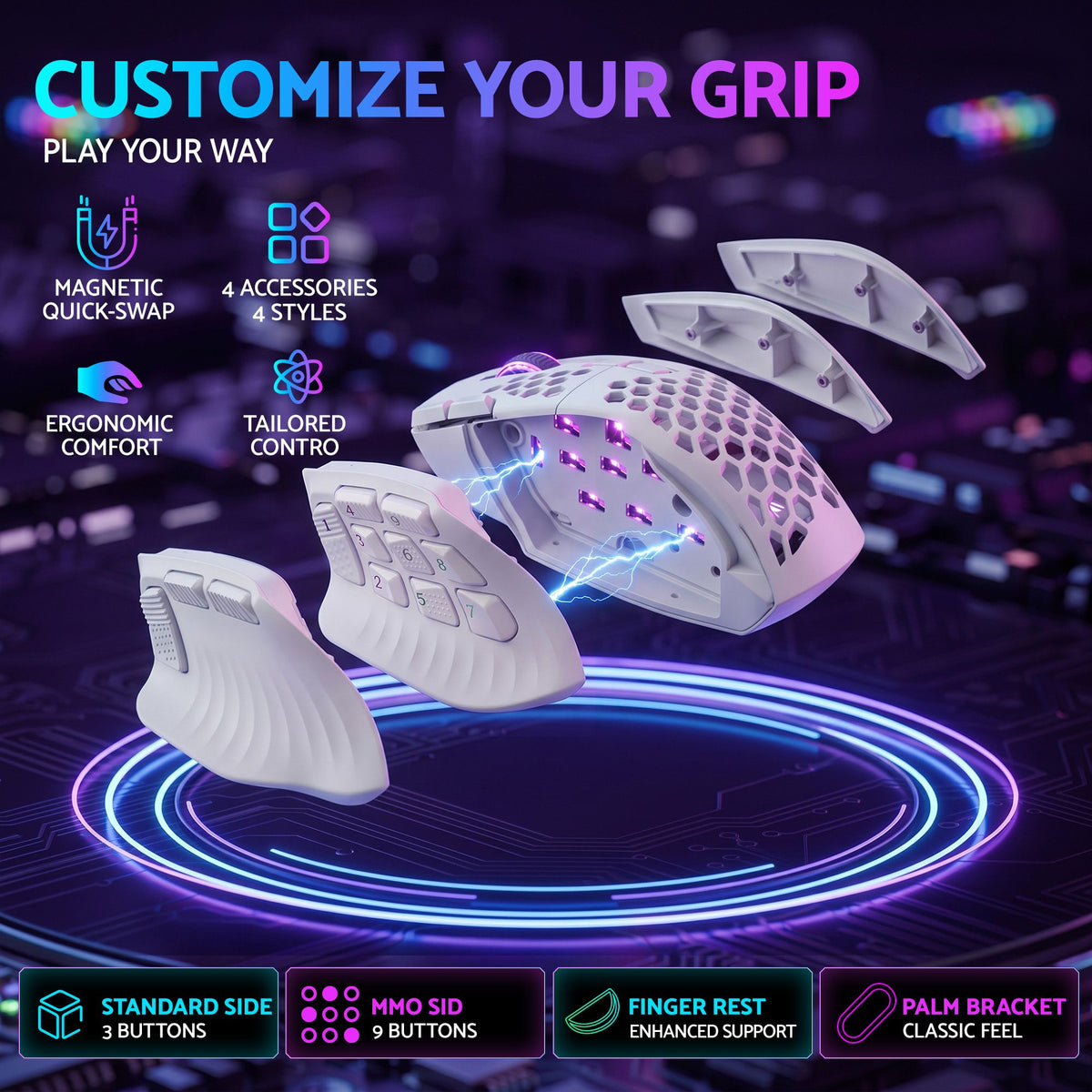 SOLAKAKA Wireless MMO Gaming Mouse 16 Buttons Bluetooth 24000 DPI RGB
