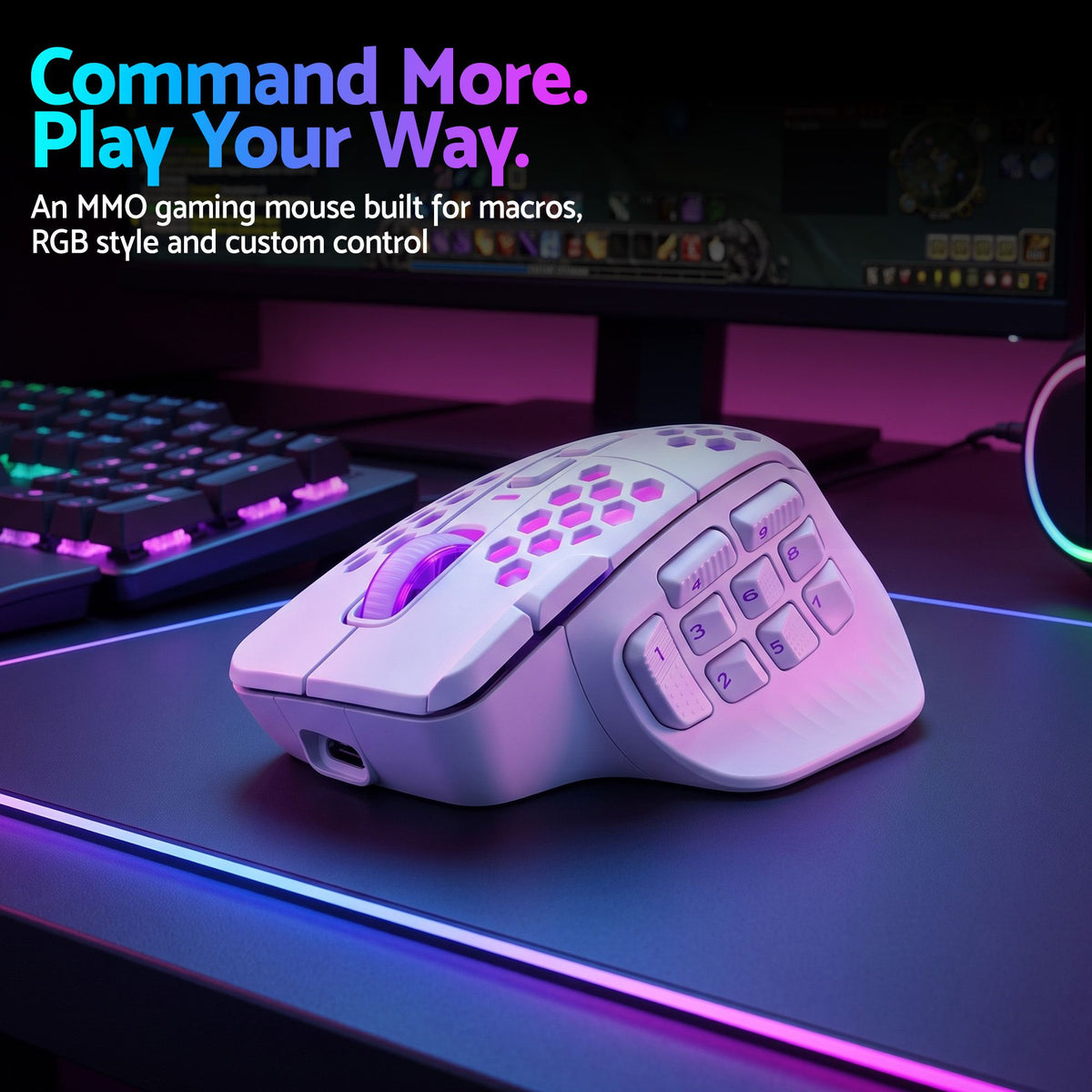 SOLAKAKA Wireless MMO Gaming Mouse 16 Buttons Bluetooth 24000 DPI RGB