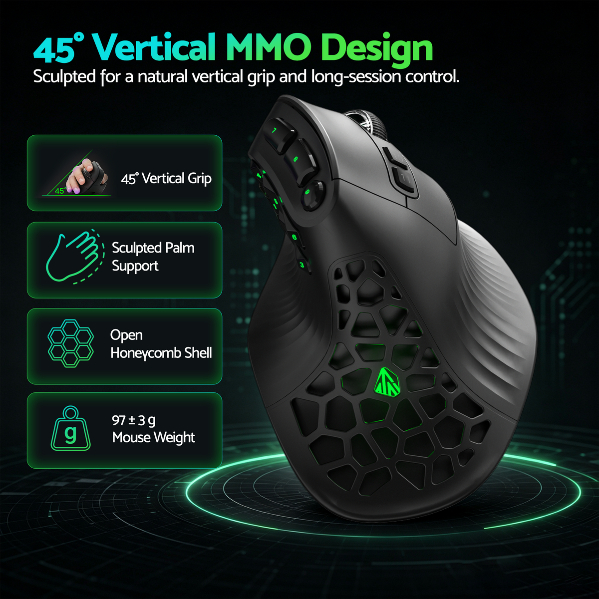 SOLAKAKA E9 Vertical MMO Gaming Mouse Tri-Mode 36000 DPI Ergonomic