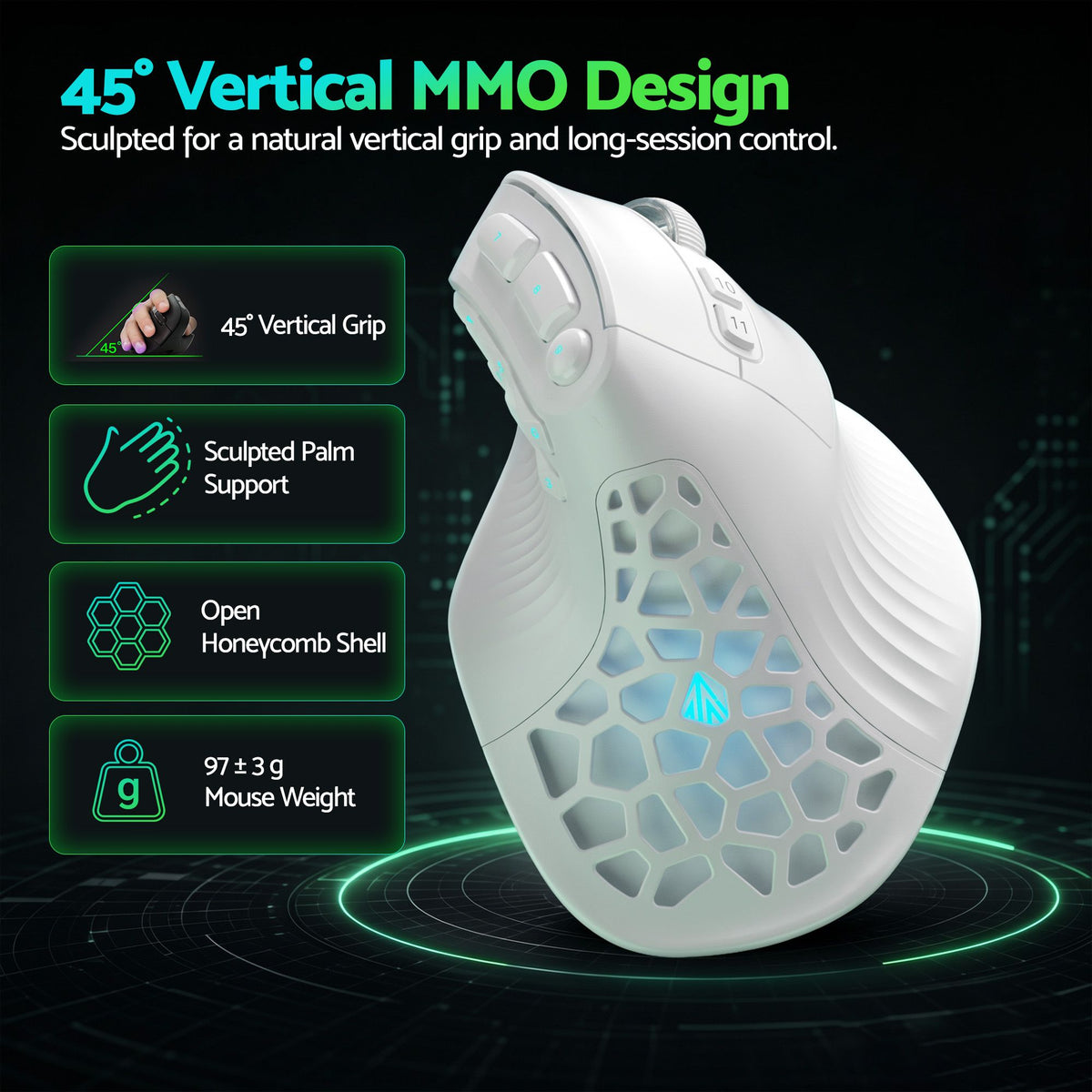 SOLAKAKA E9 Vertical MMO Gaming Mouse Tri-Mode 36000 DPI Ergonomic