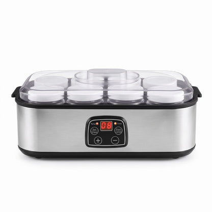 Devanti Yoghurt Maker Machine with 8x180ml Glass Cups Temp Control Black