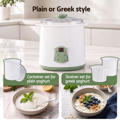 Devanti 2-in-1 Yoghurt Maker and Fermenter 2L with Greek Yoghurt Strainer Soft Cheese Machine
