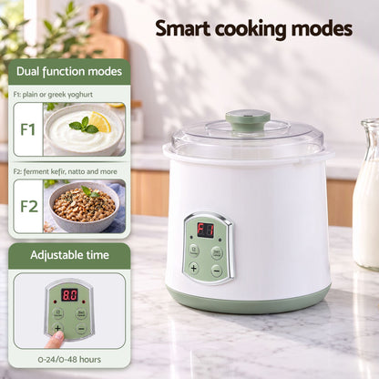 Devanti 2-in-1 Yoghurt Maker and Fermenter 2L with Greek Yoghurt Strainer Soft Cheese Machine