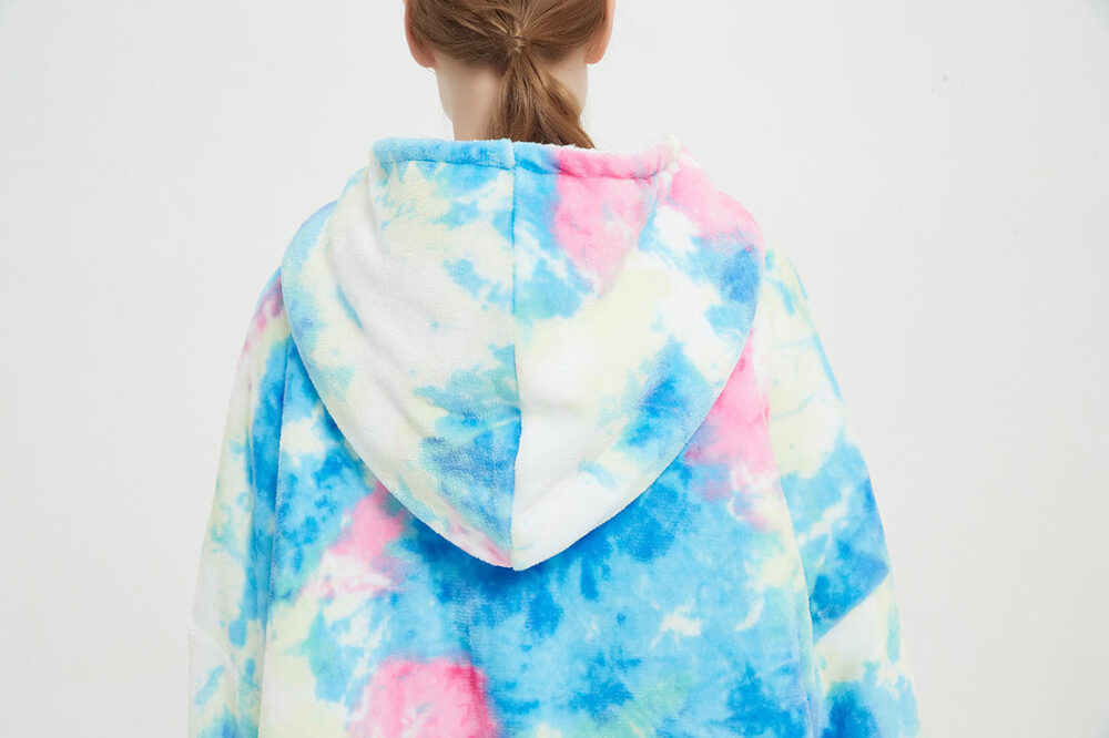 Tie-Dyed Cyan Sherpa Kids Hoodie - Image 6