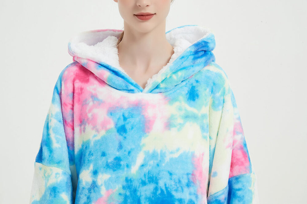 Tie-Dyed Cyan Sherpa Kids Hoodie - Image 2