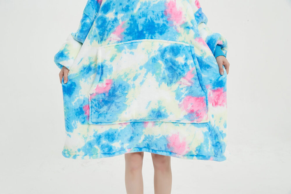 Tie-Dyed Cyan Sherpa Kids Hoodie - Image 5