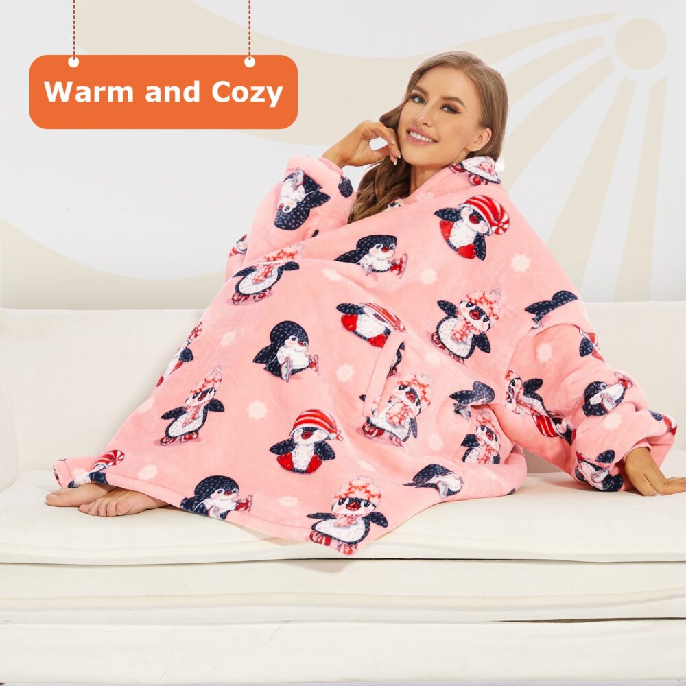 Pink Penguin Style Sherpa Kids Hoodie - Image 6