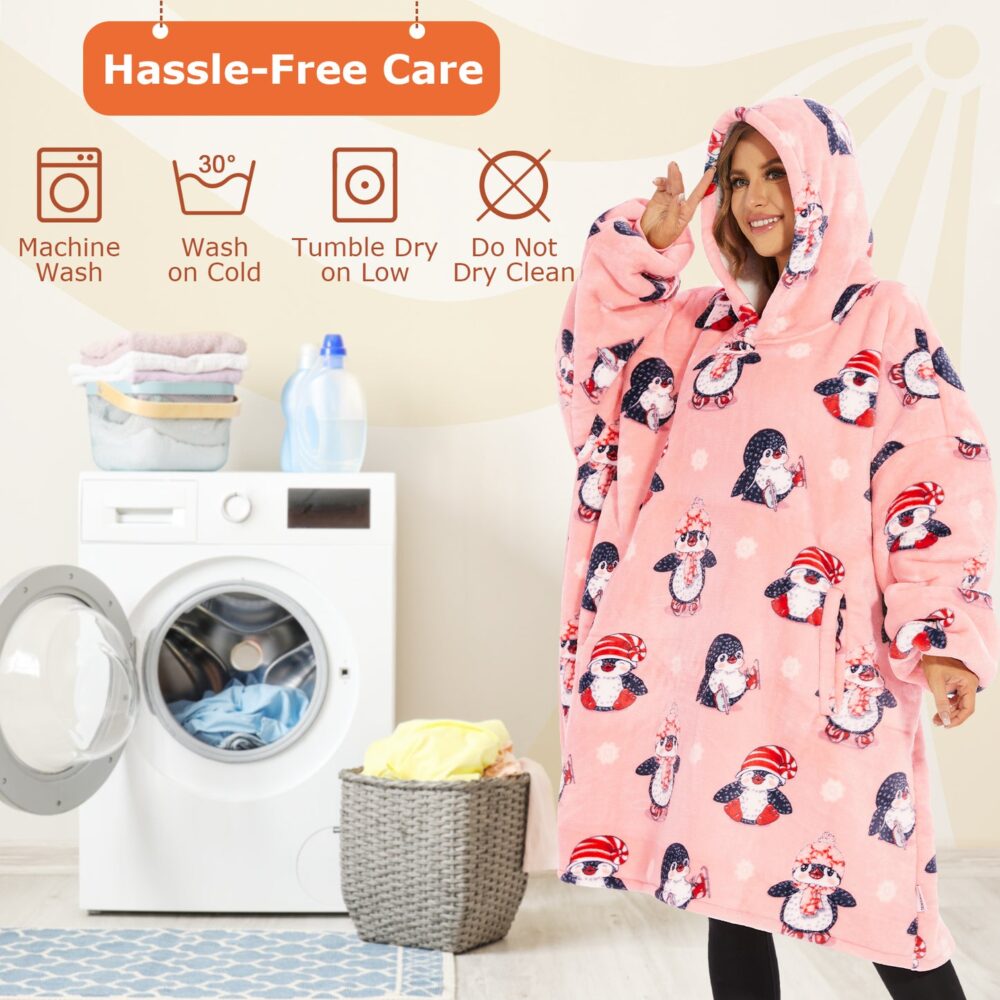 Pink Penguin Style Sherpa Kids Hoodie - Image 7
