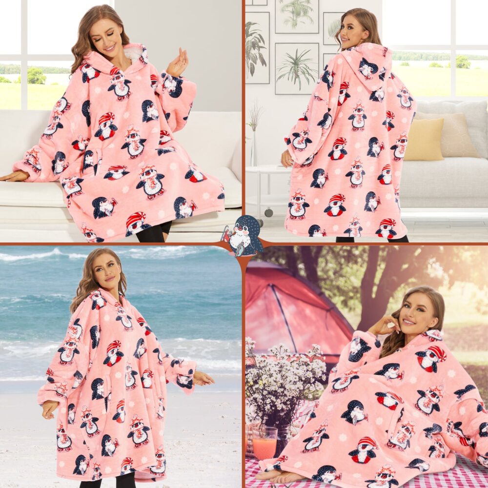 Pink Penguin Style Sherpa Kids Hoodie - Image 8